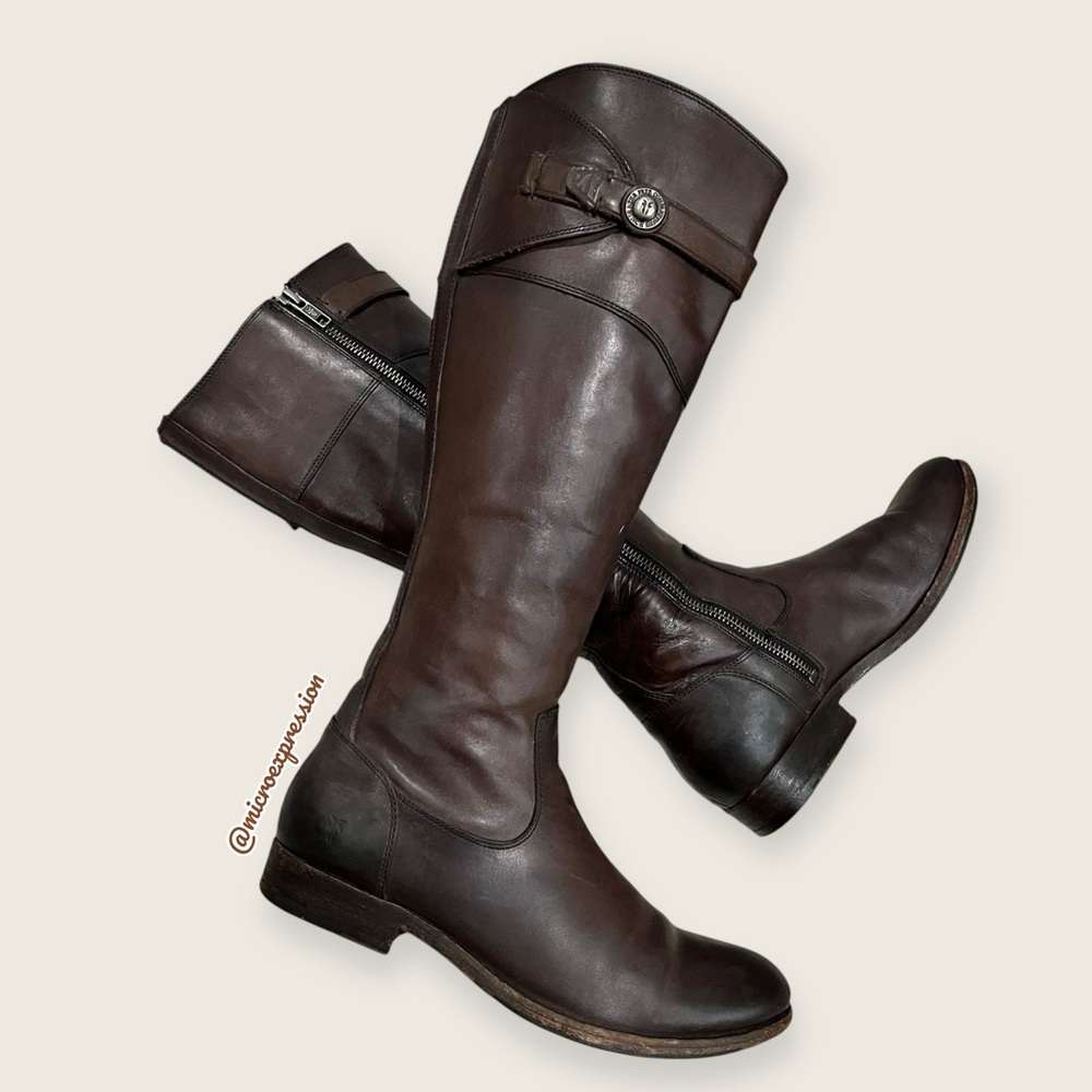 $399 Frye Molly Button Brown Real Leather Tall Knee High Zip Up Winter/Fall Boot
